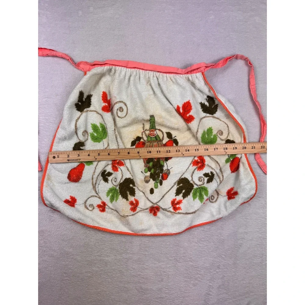 Vintage Cannon Terry Cloth Half Apron Fruit Grapes Leaves Retro Kitchen White